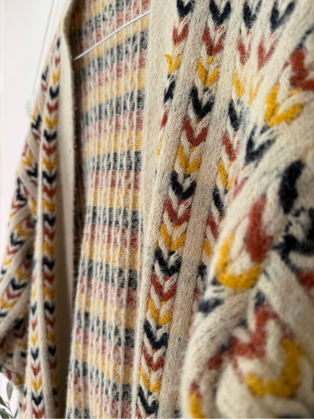 Farmers market cream multicolor open front Chevron cardigan